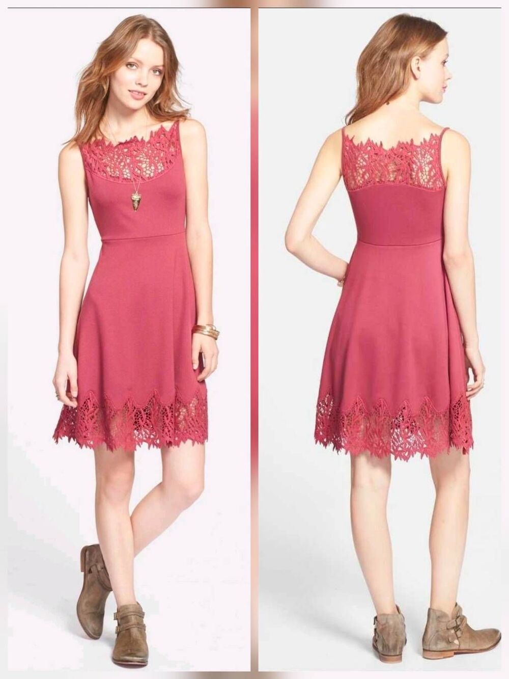 Free People 2010s Forget Ne Not Lace Trim Fit and Flare Mini Dress Sz. S